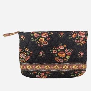Vera Bradley Quilted Cosmetic Bag Floral Brown Pink Orange 11.5 x 8.5
